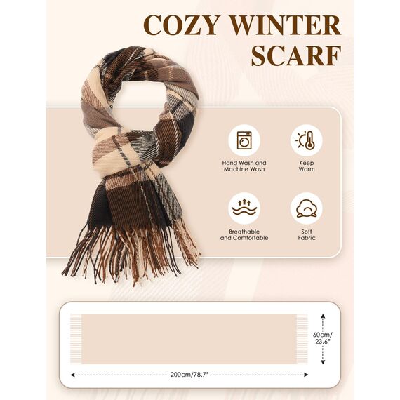 heekpek Damen Kariert Oversized Kaschmir Schal Lange Winterschal Weich Wraps Groß Karo Fransen Schal Warm Schal für Herbst Winter, Khaki und Beige