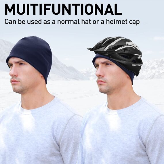 Arcweg Laufmütze Herren Winter Warm Radmütze Winddicht Fleece Mütze Unter Helm Helmmütze Elastisch Sportmütze Weich für Laufen Radfahren Skifahren Motorradfahren Outdoor Unisex 56-61 cm(Dunkelblau)