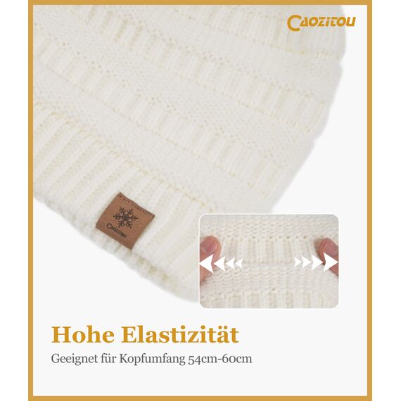 CAOZITOU Mütze Damen Winter, Beanie Wintermütze Thermo Warm Fleece, Weiche Strickmütze für Outdoorsport (Weiß)