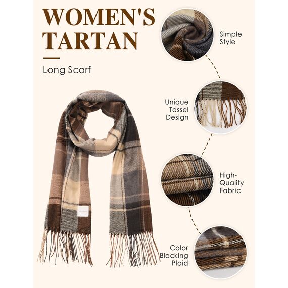 heekpek Damen Kariert Oversized Kaschmir Schal Lange Winterschal Weich Wraps Groß Karo Fransen Schal Warm Schal für Herbst Winter, Khaki und Beige