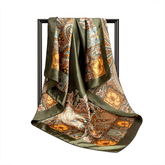 DRESHOW 90x90cm Große Quadratische Schals für Damen 4 Stück Seide Kopftuch Bandanas Haartuch Halstuch Haarschmuck