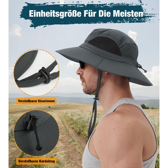 Wmcaps Sonnenhut Herren UV Schutz, Breite Krempe Wanderhut Damen Outdoor, Faltbar Safari Sonnenschutz Hut（Khaki）