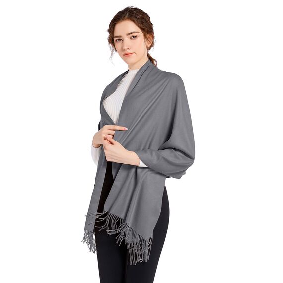 ELF KUCKUCK Schal Damen Winter Baumwolle Winterschal Pashmina, Geschenke für Frauen Freundin Mama, Dunkelgrau