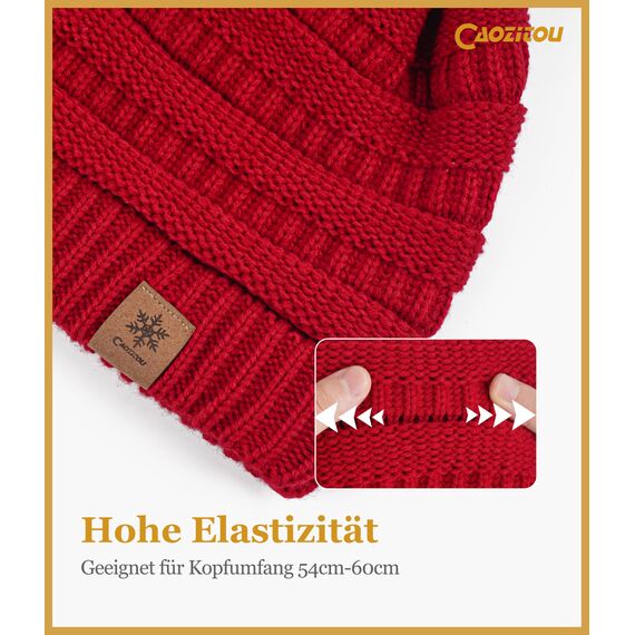 CAOZITOU Mütze Damen Winter, Beanie Wintermütze Thermo Warm Fleece, Weiche Strickmütze für Outdoorsport (Winerot)