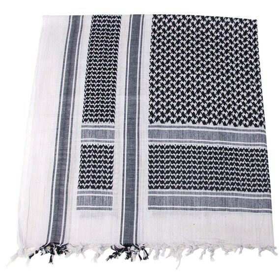 MFH PLO Halstuch mit Fransen Shemagh (Schwarz/Weiß/115x110 cm)