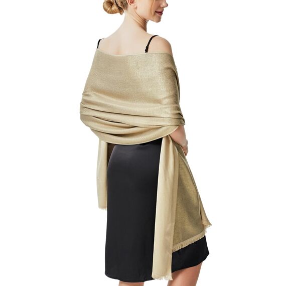 vimate Glitter Abend Schal Wrap, Soft Gold Pashmina Brautkleid Schals und Wraps für Frauen Brautkleider (DE-Gold)