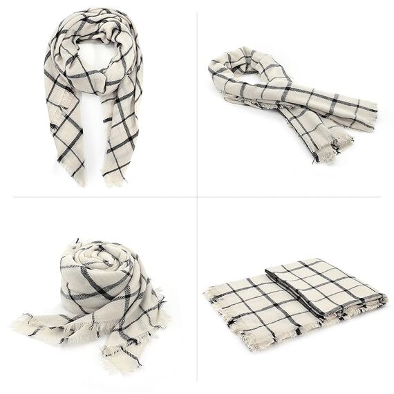 Durio Karoschal Damen Schal Winter Weich Deckenschal Quadratisch Übergroßer Strickschal Kariert Poncho mit Fransen Beige A24