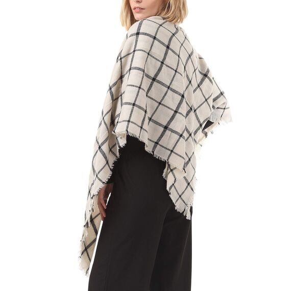 Durio Karoschal Damen Schal Winter Weich Deckenschal Quadratisch Übergroßer Strickschal Kariert Poncho mit Fransen Beige A24