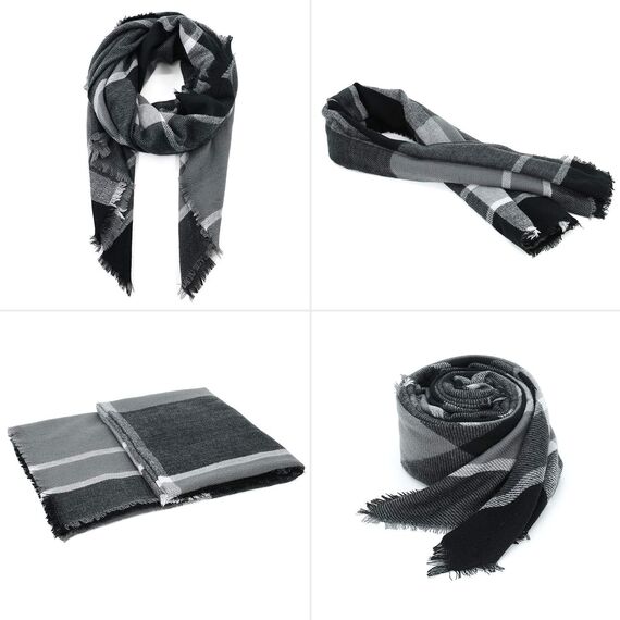 Durio Karoschal Damen Schal Winter Weich Deckenschal Quadratisch Übergroßer Strickschal Kariert Poncho mit Fransen A