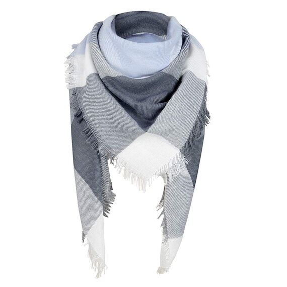 Durio Karoschal Damen Schal Winter Weich Deckenschal Quadratisch Übergroßer Strickschal Kariert Poncho mit Fransen Blaues u. Graues Karo