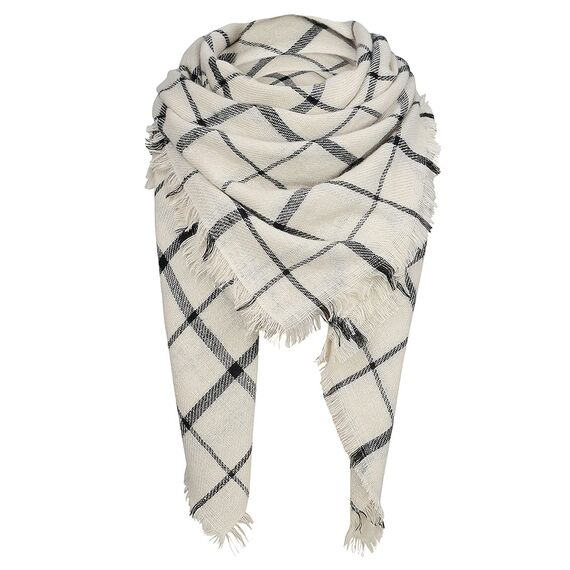 Durio Karoschal Damen Schal Winter Weich Deckenschal Quadratisch Übergroßer Strickschal Kariert Poncho mit Fransen Beige A24