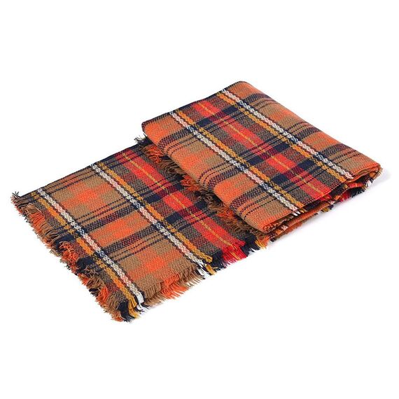 Durio Schal Damen Karoschal Winter Weich Deckenschal Übergroßer Strickschal Kariert Tuch Elegant mit Fransen Orange Einheitsgröße