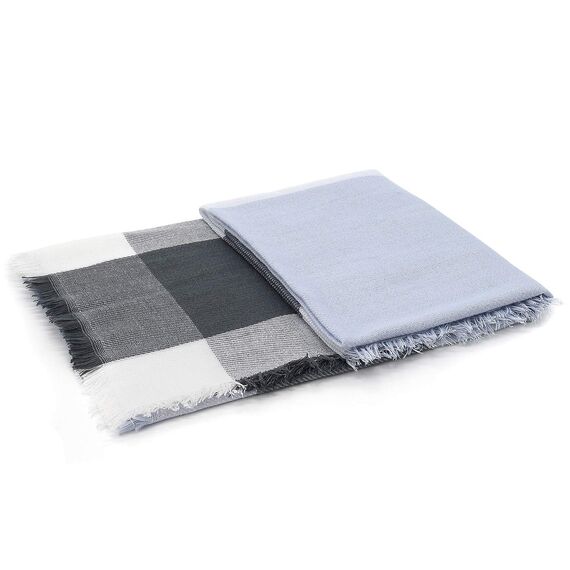 Durio Karoschal Damen Schal Winter Weich Deckenschal Quadratisch Übergroßer Strickschal Kariert Poncho mit Fransen Blaues u. Graues Karo