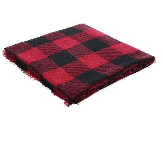 Durio Karoschal Damen Schal Winter Weich Deckenschal Quadratisch Übergroßer Strickschal Kariert Poncho mit Fransen Rot A108