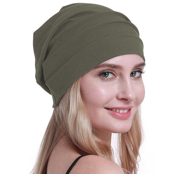 osvyo Baumwolle Chemo Hüte Soft Caps Krebs Kopfbedeckungen für Frauen Haarausfall versiegelt Verpackung,DUNKEL MOS