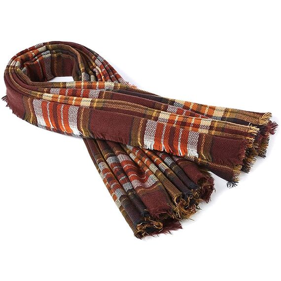 Durio Karoschal Damen Schal Winter Weich Deckenschal Quadratisch Übergroßer Strickschal Kariert Poncho mit Fransen Kaffee A10