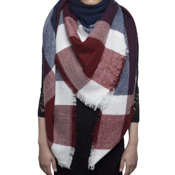 Lantch Damen Schal Kariert übergroßer Quadratisch Deckenschal Herbstschal Winterschal Karo Tartan Streifen Plaid Muster XXL Oversized Fransen Poncho (Stil4)