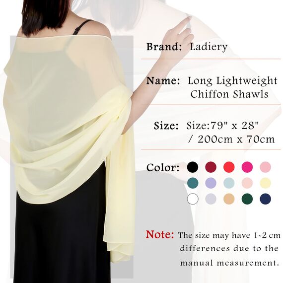 Ladiery Sheer Chiffon Tücher und Wraps für Abendkleider, Damen leichter weicher Schal für Hochzeit Braut Schultertuch