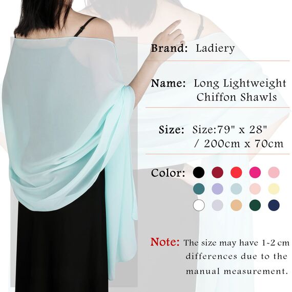 Ladiery Sheer Chiffon Tücher und Wraps für Abendkleider, Damen leichter weicher Schal für Hochzeit Braut Schultertuch
