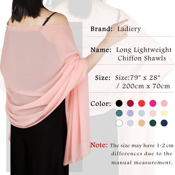 Ladiery Sheer Chiffon Tücher und Wraps für Abendkleider, Damen leichter weicher Schal für Hochzeit Braut Schultertuch
