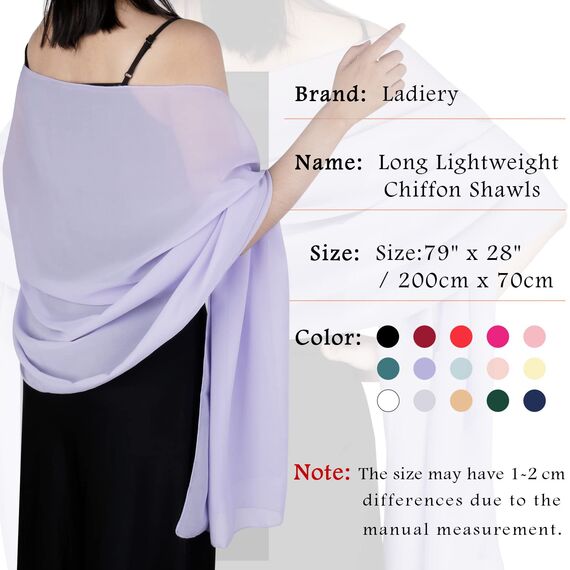 Ladiery Sheer Chiffon Tücher und Wraps für Abendkleider, Damen leichter weicher Schal für Hochzeit Braut Schultertuch