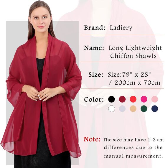 Ladiery Sheer Chiffon Tücher und Wraps für Abendkleider, Damen leichter weicher Schal für Hochzeit Braut Schultertuch