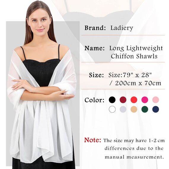Ladiery Sheer Chiffon Tücher und Wraps für Abendkleider, Damen leichter weicher Schal für Hochzeit Braut Schultertuch