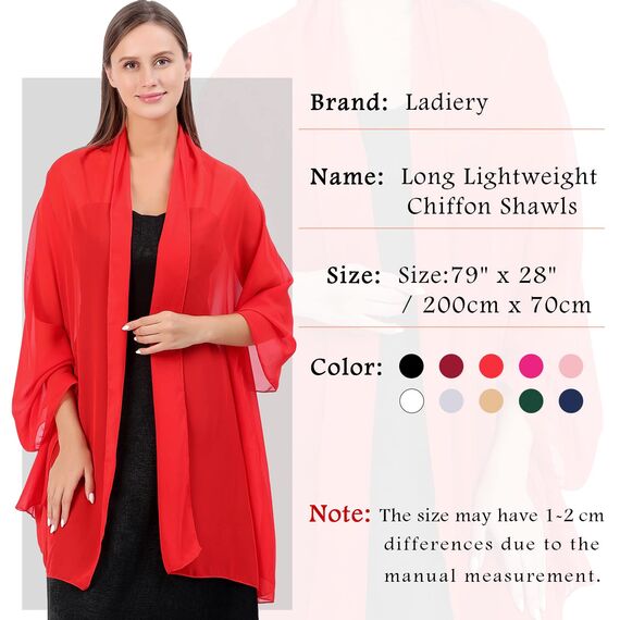 Ladiery Sheer Chiffon Tücher und Wraps für Abendkleider, Damen leichter weicher Schal für Hochzeit Braut Schultertuch
