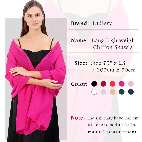 Ladiery Sheer Chiffon Tücher und Wraps für Abendkleider, Damen leichter weicher Schal für Hochzeit Braut Schultertuch