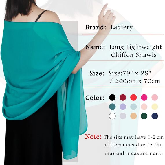 Ladiery Sheer Chiffon Tücher und Wraps für Abendkleider, Damen leichter weicher Schal für Hochzeit Braut Schultertuch
