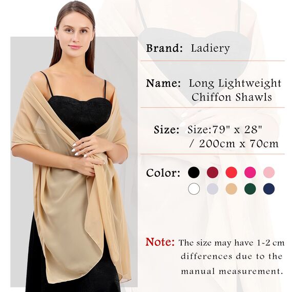 Ladiery Sheer Chiffon Tücher und Wraps für Abendkleider, Damen leichter weicher Schal für Hochzeit Braut Schultertuch
