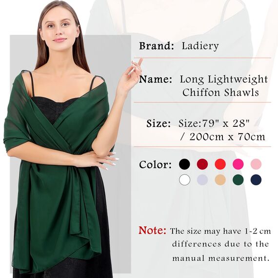 Ladiery Sheer Chiffon Tücher und Wraps für Abendkleider, Damen leichter weicher Schal für Hochzeit Braut Schultertuch