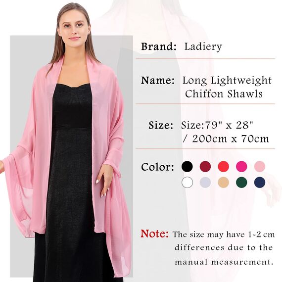 Ladiery Sheer Chiffon Tücher und Wraps für Abendkleider, Damen leichter weicher Schal für Hochzeit Braut Schultertuch