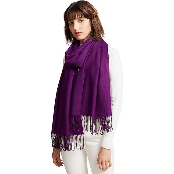 MaaMgic Schal Damen Warm Winter Herbst unifarben Baumwolle mit quasten/fransen, 20+ Farben Einfarbig & Kariert Pashmina Stola Schals MEHRWEG,Violett