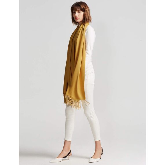 MaaMgic Schal Damen Warm Winter Herbst unifarben Baumwolle mit quasten/fransen, 20+ Farben Einfarbig & Kariert Pashmina Stola Schals MEHRWEG,Dunkel Gelb