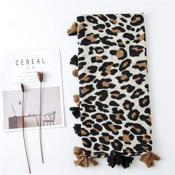 KRUIHAN Frauen Weichen Langen Hals Schal - Damenmode Leopard Tiermuster Cape,Abendgesellschaft Stilvolle Accessoires mit Quaste(Stil B-Beige)