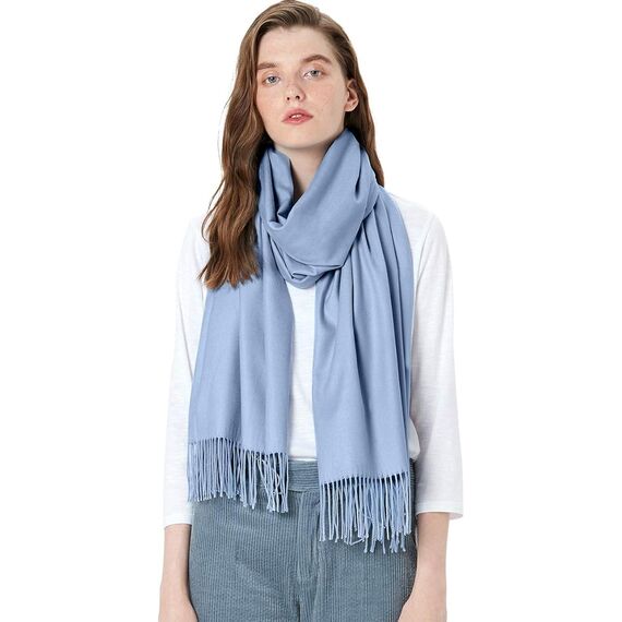 MaaMgic Schal Damen Warm Winter Herbst unifarben Baumwolle mit quasten/fransen, 20+ Farben Einfarbig & Kariert Pashmina Stola Schals MEHRWEG,Himmel Blau