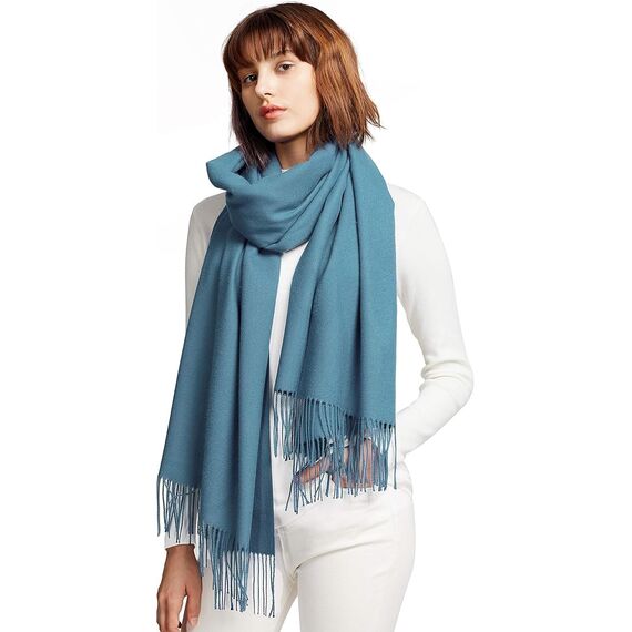 MaaMgic Schal Damen Warm Winter Herbst unifarben Baumwolle mit quasten/fransen, 20+ Farben Einfarbig & Kariert Pashmina Stola Schals MEHRWEG,Soft Blau