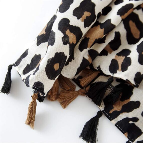 KRUIHAN Frauen Weichen Langen Hals Schal - Damenmode Leopard Tiermuster Cape,Abendgesellschaft Stilvolle Accessoires mit Quaste(Stil B-Beige)