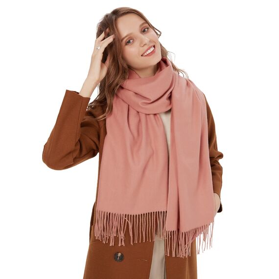 MaaMgic Schal Damen Warm Winter Herbst unifarben Baumwolle mit quasten/fransen, 20+ Farben Einfarbig & Kariert Pashmina Stola Schals MEHRWEG,Hell Rosa 2025