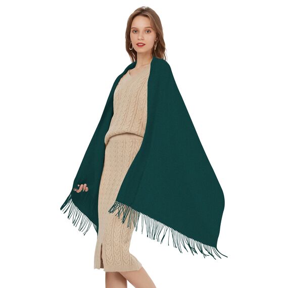 MaaMgic Schal Damen Warm Winter Herbst unifarben Baumwolle mit quasten/fransen, 20+ Farben Einfarbig & Kariert Pashmina Stola Schals MEHRWEG,Dunkel Grün