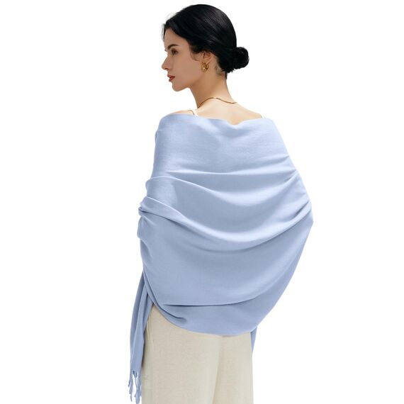 MaaMgic Schal Damen Warm Winter Herbst unifarben Baumwolle mit quasten/fransen, 20+ Farben Einfarbig & Kariert Pashmina Stola Schals MEHRWEG,Himmel Blau