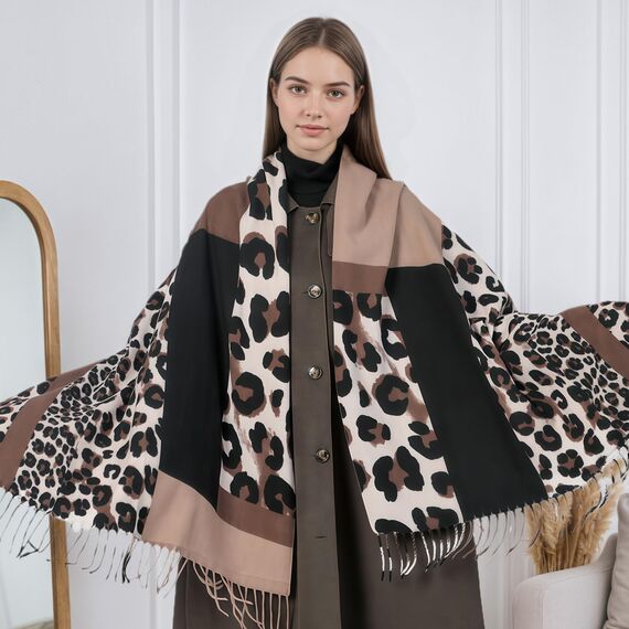 KRUIHAN Schal Leopardenmuster Damen,Imitation Kaschmir Schal Damen,Damenschal Winter Kuschelig,Khaki Schultertuch Frauen Warm,Perfekt für Weihnachten,Geburtstage & Jahrestag,Geschenke für Frauen