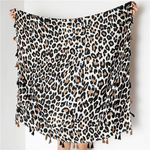 KRUIHAN Frauen Weichen Langen Hals Schal - Damenmode Leopard Tiermuster Cape,Abendgesellschaft Stilvolle Accessoires mit Quaste(Stil B-Beige)