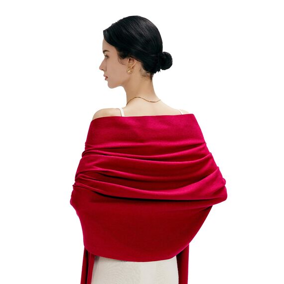 MaaMgic Schal Damen Warm Winter Herbst unifarben Baumwolle mit quasten/fransen, 20+ Farben Einfarbig & Kariert Pashmina Stola Schals MEHRWEG,Rot
