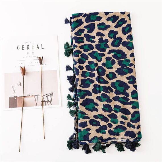 KRUIHAN Frauen Weichen Langen Hals Schal - Damenmode Leopard Tiermuster Cape,Abendgesellschaft Stilvolle Accessoires mit Quaste(Stil B-Blau)