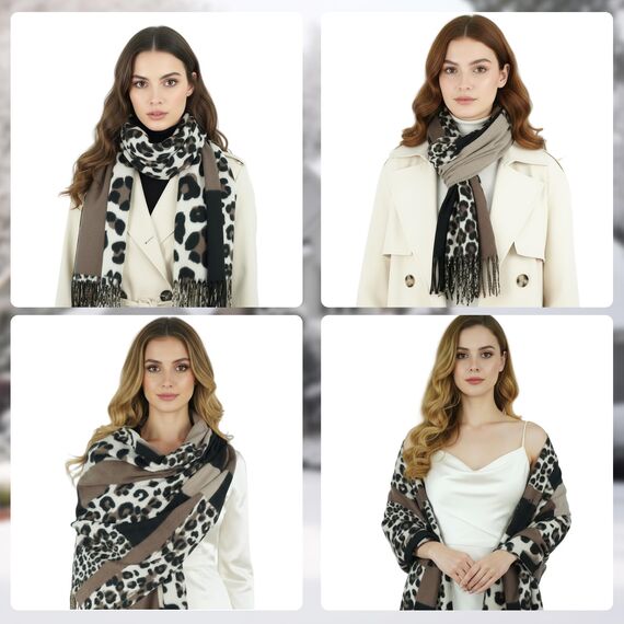 KRUIHAN Schal Leopardenmuster Damen,Imitation Kaschmir Schal Damen,Damenschal Winter Kuschelig,Khaki Schultertuch Frauen Warm,Perfekt für Weihnachten,Geburtstage & Jahrestag,Geschenke für Frauen