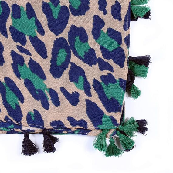 KRUIHAN Frauen Weichen Langen Hals Schal - Damenmode Leopard Tiermuster Cape,Abendgesellschaft Stilvolle Accessoires mit Quaste(Stil B-Blau)