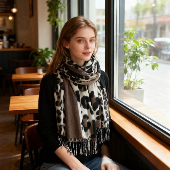 KRUIHAN Schal Leopardenmuster Damen,Imitation Kaschmir Schal Damen,Damenschal Winter Kuschelig,Khaki Schultertuch Frauen Warm,Perfekt für Weihnachten,Geburtstage & Jahrestag,Geschenke für Frauen
