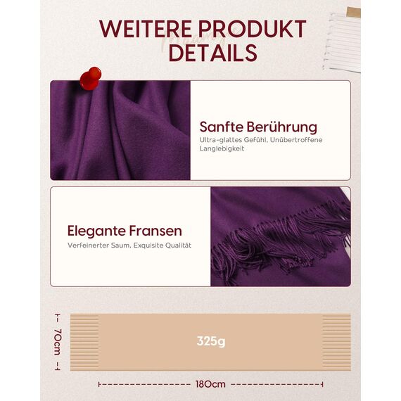 MaaMgic Schal Damen Warm Winter Herbst unifarben Baumwolle mit quasten/fransen, 20+ Farben Einfarbig & Kariert Pashmina Stola Schals MEHRWEG,Violett